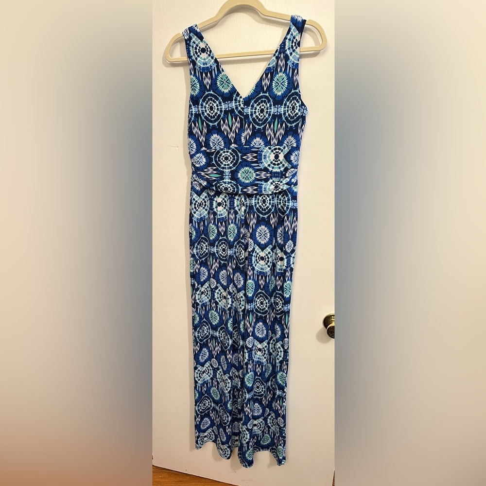 Pappagallo Women’s Wide Leg Jumpsuit Blue Print Sleeveless Size Small - Picture 2 of 5